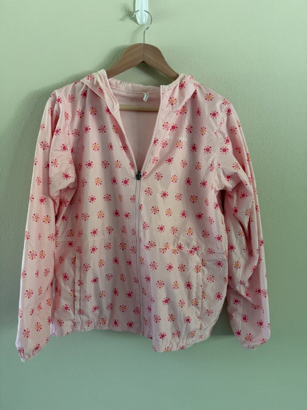 Columbia Girls Reversible Hooded Windbreaker Jacket Pink Floral Size L 14/16